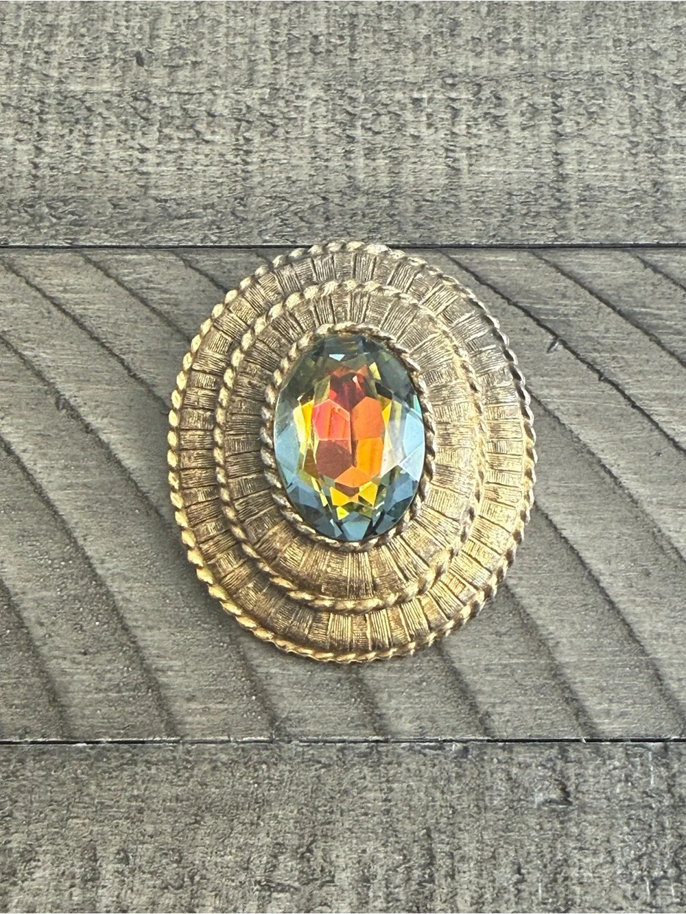 Signed KRAMER Vintage Orange Jewel Brooch Pendant, Gold Tone Oval Vintage